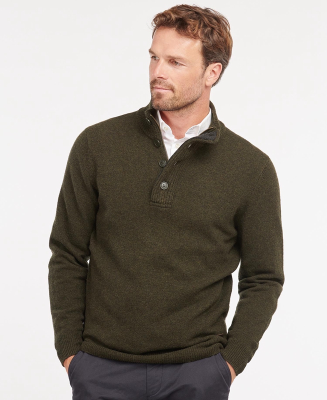 Olive Barbour Essential Patch Half Zip Men's Sweaters | ZJYP-64071